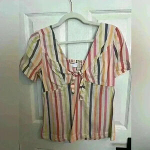 Old Navy Tie Front Multicolor Striped Blouse